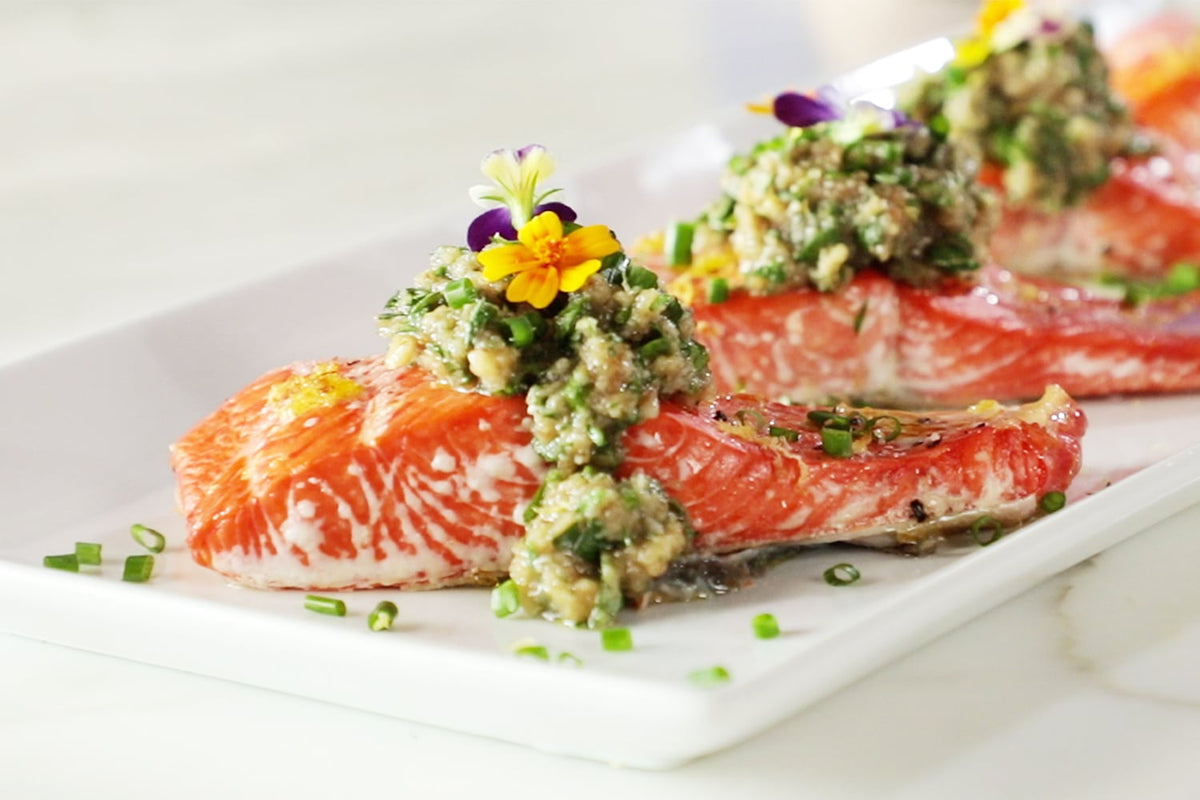 Oven Roasted Salmon with Walnut Herb Sauce – Nutty Gourmet